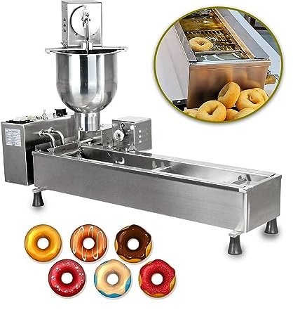 EEYZD Automatic Donut Maker Machine, Single Row Auto Doughnut Maker, 7L Hopper Donut Maker with 3 Sizes Molds, Doughnut Fryer, 304 Stainless Steel Auto Doughnut Makers