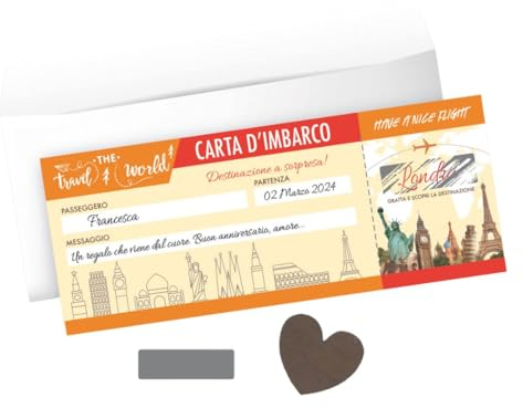 Pekiedo Regalo Viaggio a Sorpresa, Gratta Vinci e Scopri la Destinazione, Biglietto Viaggio di Coppia Romantico, Carta d’Imbarco Idea Regalo San Valentino Testimoni di Nozze Matrimonio