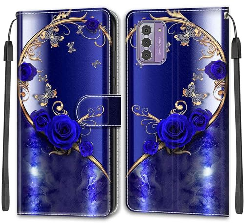 KENHONER Handyhülle für Nokia G42 5G, Schmetterling | Premium Leder Flip, Klappbar, Stoßfest, Magnetisch, Standfunktion, Kartenfächer, Wallet Handyhülle