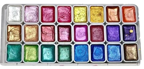 Peintures Métalliques – Ensemble De 24 Couleurs | Aquarelle Solide Pailletée | Kit D'Art Nacré | Grands Cadeaux Créatifs pour Les Artistes