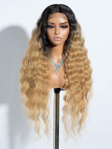 Joedir Long Deep Curly Wavy Lace Front Synthetische Perücken für Frauen Glueless Lace Wig Middle Part Natürlich aussehende Hitzebeständige Faser Perücke