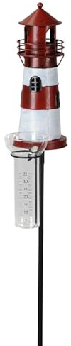 itsisa Regenmesser Gartenstecker Leuchtturm rot-Weiss H:136 cm aus Eisen - Deko Niederschlagsmesser maritim, Schiff, Küste, Maritime Gartendeko Meer, Metalldeko