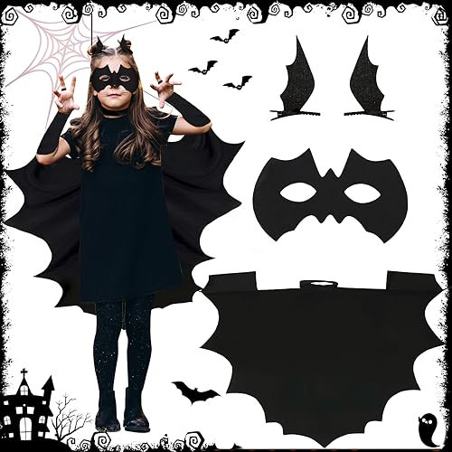 ZPQAODI Costume de chauve souris,Ailes de chauve-souris de vampire,Cape Chauve-Souris pour Halloween+masque+2 Pinces à Cheveux, pour Halloween, carnaval, fête à thème Cadeau(Noire,130cm)