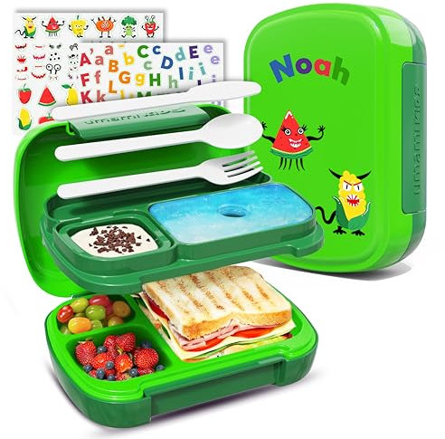 Umami Brotdose Kinder Mit Fächern, Alles-In-Einem Inklusive Kühlakku Und Besteckset, Auslaufsichere Lunchbox Kinder, Bento Box Kinder Ideal Für Schule/Kindergarten, BPA-Freie Vesperbox Kinder