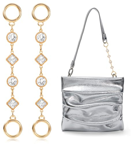 Andibro 2 Stück Goldene Geldbörsenriemenverlängerung,Strass Kristall Taschen Verlängerungskette Legierungs Geldbörsen Verlängerungskette 18 cm Geldbörsenzubehör für Crossbody-Schulter-Handtaschen