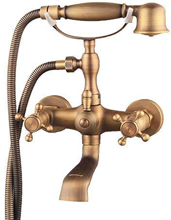 Household Hotel Antico Ottone Rubinetto per Vasca Doppio Manico Croce Colonna Doccia Miscelatore per Vasca Sistema Doccia Grohe Doccia Set Doccia, LANHUAJ