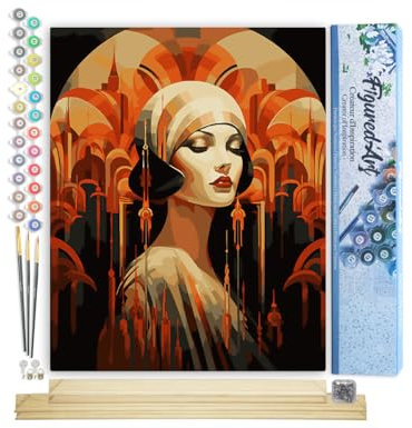 Figured'Art Peinture par Numéro Adulte avec Cadre Femme Art Déco - Activité Manuelle Kit de Loisir Créatif DIY Numéro d'Art Complet - 40x50cm avec châssis en bois à monter