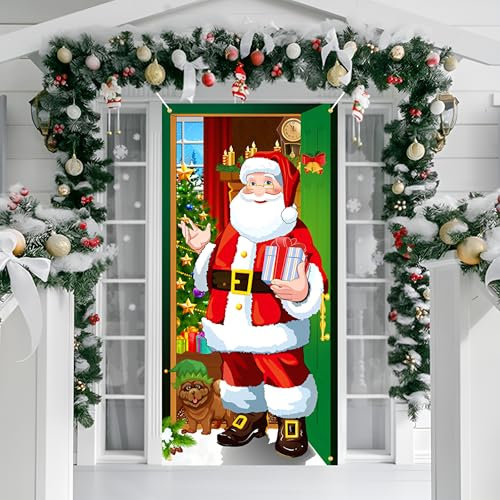 FYJCXCMP Decorazioni Natalizie per Porta Copertura con Babbo Natale per Porta Striscione da Appendere alla Porta d'Ingresso Banner di Sfondo di Natale Copri Porta per Casa