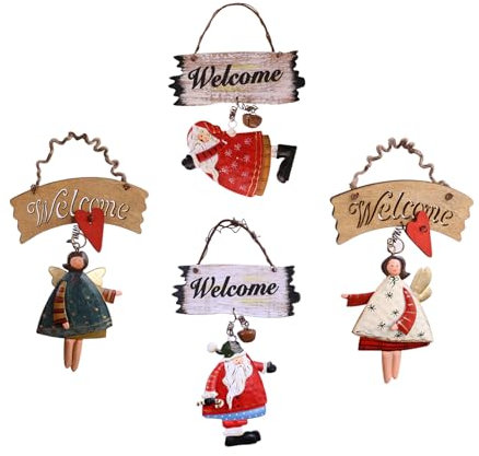 NITNOEI 4 pezzi decorazioni per albero di Natale vintage in ferro appese,angelo appeso, vecchio appeso, set di decorazioni natalizie, regali di Natale, decorazioni per finestre