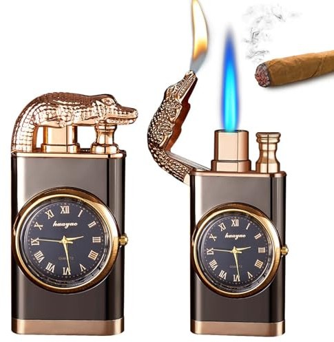 Leikurvo 2 PCS Magic Double Jet Flame Feuerzeug, Crocodile Lighter Sturmfeuerzeug Gas Nachfüllbar, Coole Feuerzeuge Windproof Dual Arc Lighter Für Camping, Grillen, Wandern (Schwarz)