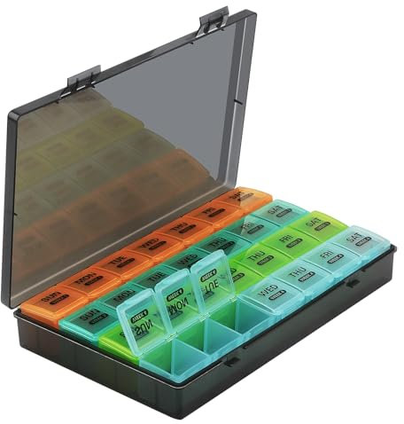 Monatlicher Pillenbox-Organizer, 7 Tage 4 Wochen 28 Tage große Medikamentenbox, staubdicht unterteilte Aufbewahrungsboxen, BPA frei für Vitamine/Fischöle/Pillen (Multicolor)