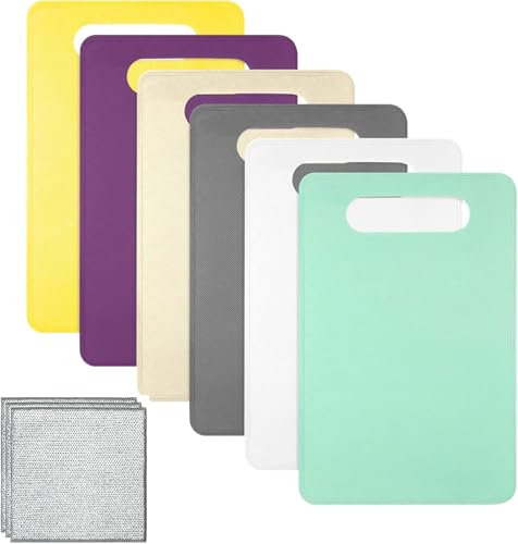 Juego de 6 tabla de cortar flexible sin BPA tablas de cortar de plástico de colores aptas para lavavajillas 11.4 pulgadas x 7.5 pulgadas 2.3 mm de grosor