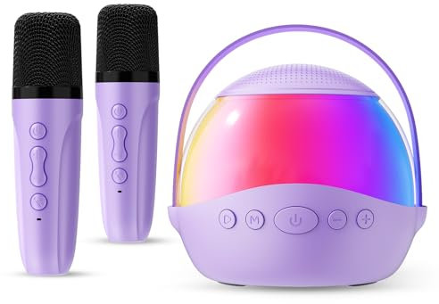 Mini Karaoke Machine Gifts for Kids Adults, Portable Karaoke Speaker with 2 Wireless Microphones, Kids Microphone with Speaker, Birthday Gifts for Girls Boys 3-12+ Year Old (Purple)