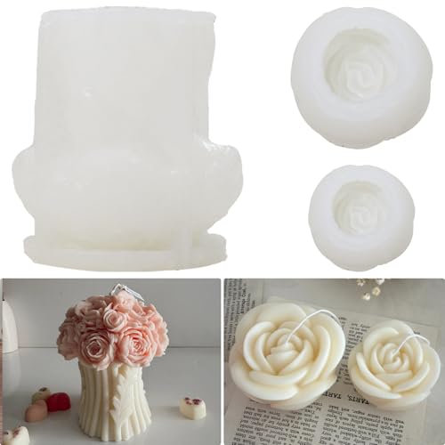Nexum 3 stampi in silicone per forma di aglio ornamentale, forma a forma di fiore, a forma di rosa, in silicone, per candele, regalo per la mamma