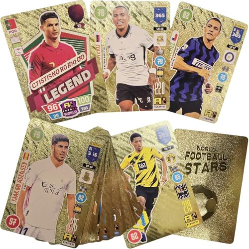 Football Stars Lot de 55 cartes de qualité supérieure avec légendes et joueurs de haut niveau, édition or, argent et noir (doré)