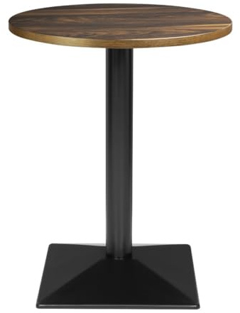 Bolero Complete Round Dining Table Melamine, Dark Wood Effect, 600 mm | Flat-pack delivery allows fast, simple self-assembly, while the pre-drilled top simplifies matching with compatible bases.