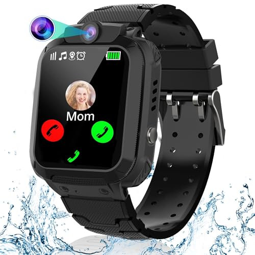 Puhiuyoi GPS Montre Connectée Enfant, Conversation Bidirectionnelle Montre Intelligente Enfants avec IP68 Résistant, Appel SOS, Voice Chat, Jeu, Caméra, Cadeaux pour Garçons et Filles 4-12 Ans