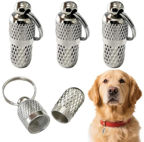 4 Pcs Cat Tag, Id Tags for Dogs, Anti Loss Barrel Tube Pet ID Tags for Dogs and Cats Collars, Silver