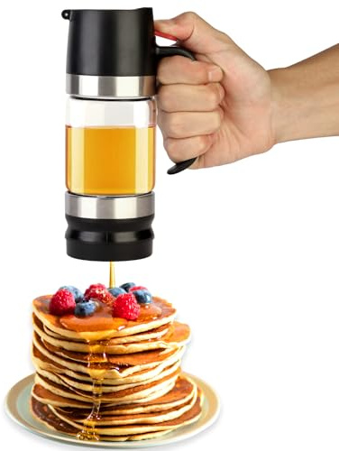 HOMKULA Glass Honey Dispenser No Drip, Maple Syrup Dispenser for Coffee, Tea, Pancake, Black (9 OZ, 1 Pack) K1