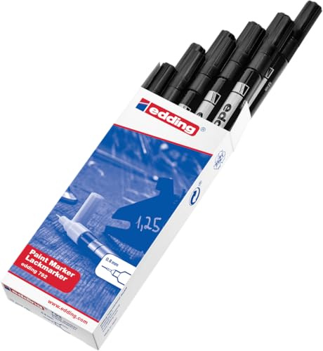 edding 792 paint marker - black - 10 pens - extra fine nib 0.8 mm - paint marker for marking and labelling metal, glass, stone or plastic - highly opaque, permanent, smudge-proof