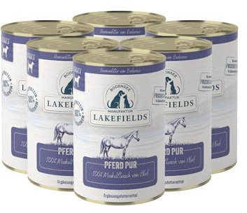 Lakefields Premium Hundefutter Nass | Pferd pur 100% | 6 x 400g | Reines Muskelfleisch | Pferdefleisch aus artgerechter Tierhaltung | Hypoallergenes Nassfutter für Hunde | Regional & Getreidefrei