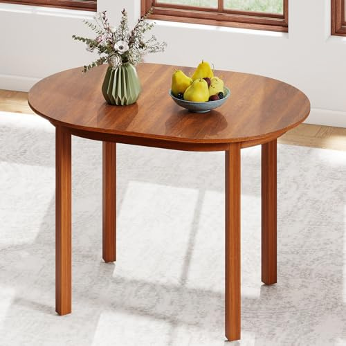GIANTEX Ovaler Esstisch aus Holz mit Walnuss-Finish | Küchentisch für 2-4 Personen mit 4 Gummibaumholzbeinen, für Esszimmer und Küche, 110 x 78 x 77 cm