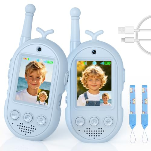 Trigowalt Walkie Talkie Kinder, Einschulung Geschenk für Jungen 3-8 Jahre | 2er Set Video Walkie Talkie Aufladbar mit Kamera, 2-Wege-Funkgeräte Kinder Große Reichweite, Kinderspielzeug für Draußen