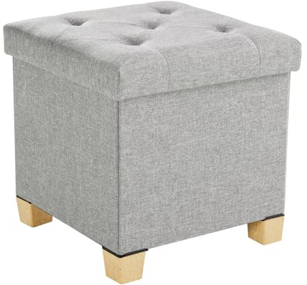 Sweetcrispy Sitzhocker mit Stauraum, Hellgrau, 38x38x38 cm | Kleine Klappbare Sitzbank, Aufbewahrungsbox mit Deckel als Fußbank, bis 300 kg belastbar, für Wohnzimmer Schlafzimmer Flur