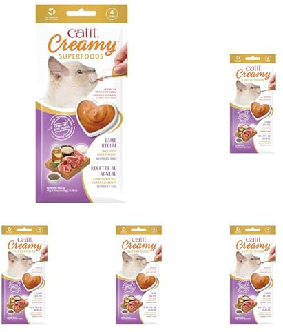 Catit Creamy Superfood Leckpaste für Katzen mit Lamm und den Superfoods Quinoa und Chia (Packung mit 5)