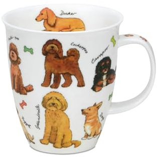Dunoon Bone China Kaffeetasse 480 ml Nevis Dogs Becher Große Teetasse 0,48l, 112 mm hoch, Ø 100 mm, hochwertige Porzellantasse, spülmaschinenfest, Geschenkidee