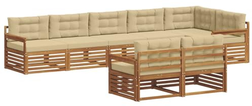 vidaXL Outdoor-Sofagarnitur mit Kissen 8 pcs Natur und Beige, Modulares Outdoor-Sofa-Set, Robustes Garten-Lounger, Acacia-Möbel für Terrasse, Moderne Sitzgelegenheit