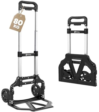 Sekey Kompakt-Serie 80kg | Alu Sackkarre Klappbar & Leichte Transportkarre | 3-Stufig Höhenverstellbar & In Sekunden Faltbar, Klappkarre mitTPR-Rädern & Ergonomischem Griff, Schwarz