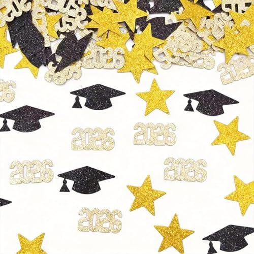 100 Stück Graduation Deko Konfetti, Abi 2026 Deko Konfetti Schwarz Gold, Glänzend Bachelor-Deko Confetti, Bachelor Hut Tischdeko, Prüfung Bestanden Streudeko für Abschlussfeier, Prüfungserfolge