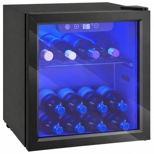 HOMCOM Vinoteca 12 Botellas, 36 L, Temperatura Ajustable 4-16℃, Negro | Nevera para Vinos, Puerta de Vidrio, Luz LED, Pantalla Táctil Digital, para Bebidas
