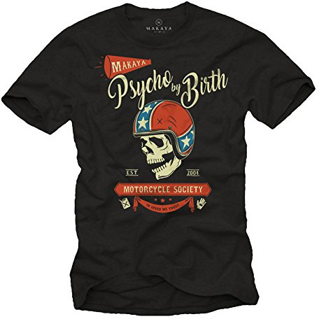 MAKAYA Funny Biker T Shirt - Psycho by Birth - Motorbike Accessories for Men