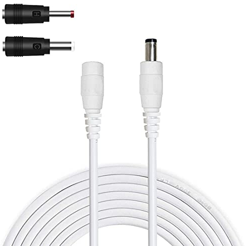 Liwinting 1m/3.28Feet DC Verlängerungskabel 5.5x2.1 mm Anschlusskabel Gleichstrom Verbinderkabel Verteiler Männlich zu Weiblich für Netzteil, CCTV-Kamera Power - Weiß, Und 2 DC-Wandler