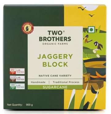 Two Brothers India Farms - Handmade Sugarcane Jaggery Block (900g) | Unrefined, Preservative-Free, Nutrient-Rich Gud | Iron-Boosting | Healthy Sugar Substitutes