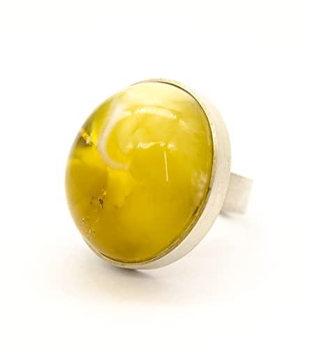 Ring Silber 925 Bernstein GELB GRÜN klassisch oval Neu R87