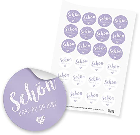 itenga 24x Sticker Schön dass du da bist lilac flieder (Motiv 101)