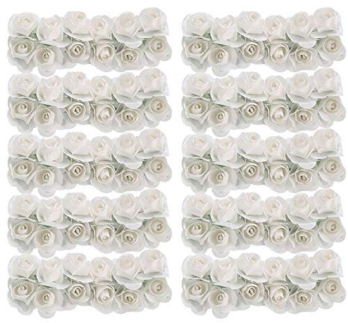 Schneespitze 2 PACK/288 Pcs Mini Artificial Paper Rose Buds Flowers Paper Flowers Decorations Artificial Roses,2cm DIY Craft for Wedding White