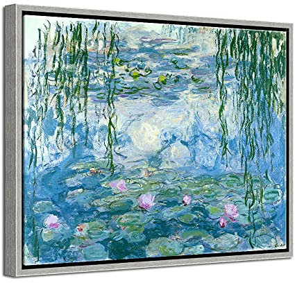 Wieco Art Claude Monet MON0023-3040UK-SF Kunstdruck auf Leinwand, gerahmt, Seerosen, modernes Design, Landschaftsbilder auf Leinwand, Wandkunst für Zuhause, Küche, Dekorationen