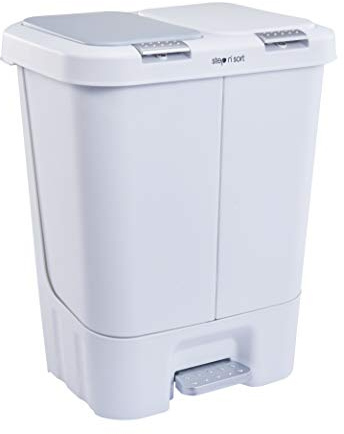 Step N’ Sort 40L Dual Recycling Bin for Kitchen, 2 x 20L Pedal Bin with Soft Close Lid, Double Rubbish & Recycling Bin with Removable Buckets