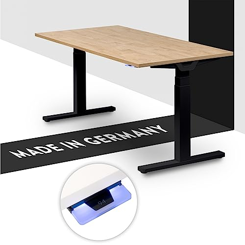 boho office® Höhenverstellbarer Schreibtisch 180 x 80 cm - Made in Germany, Elektrisch stufenlos, 2 Motoren, 3-Fach Teleskop, Kollisionsschutz - Premium Line Schwarz inkl. Tischplatte in Wildeiche