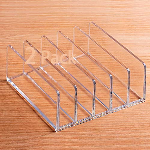 Halyuhn Acrylic Mail Organizer for Sorting Mail, Business Card 2Pack, 5 Slots Mail Holder for Desktop Shelf, Acrylic Mail Sorter for Desk Organzier, Clear Bill Money Divider for Cash Envelope,Set of 2