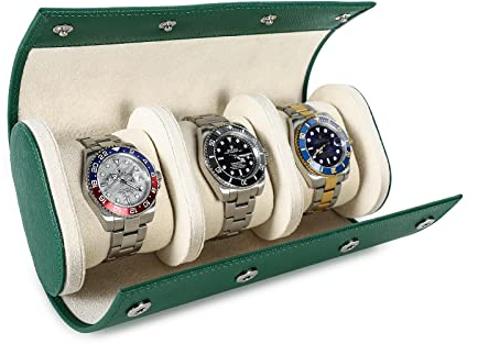 Hiram Custodia per Orologi Custodia da Viaggio per 3 Orologi Scatola Portaoggetti per Orologio da Viaggio in Vera Pelle Saffiano (Verde)