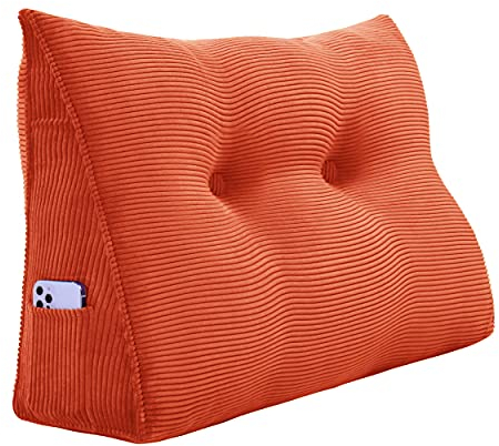 VERCART Rückenkissen Keilkissen Rückenlehne Kissen für Bett Sofa Kopfteil Gepolstert Bettkissen Wandkissen Sofakissen Groß Rueckenkissen Couchkissen Dekokissen Kordsamt Rostige Orange 80cm