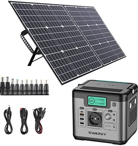 SWAREY Tragbare Powerstation 518Wh mit 100W Faltbarem Solarpanel, 500W (Spitze 1000W) Lithium Battery Solargenerator mit 230V AC, USB-C PD 65W für Draußen Camping Reisen Angeln Wohnmobil