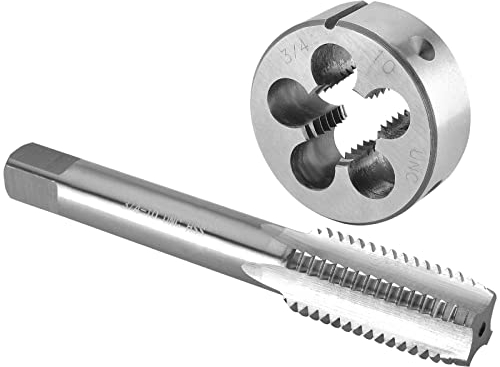 Burkit Jeu de tarauds et filières de 3/4-10 UNC pour droitier, filetage de machine 3/4 x 10 UNC et filière ronde