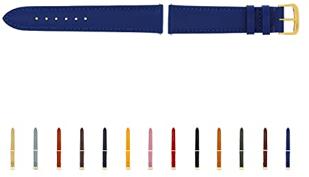 SELVA Uhrenarmband, 14-24 mm, Leder, zum Wechseln, Ersatzarmband für Smartwatch, made in Germany, Größe:18 mm, Farbe:Royalblau mit goldener Schließe