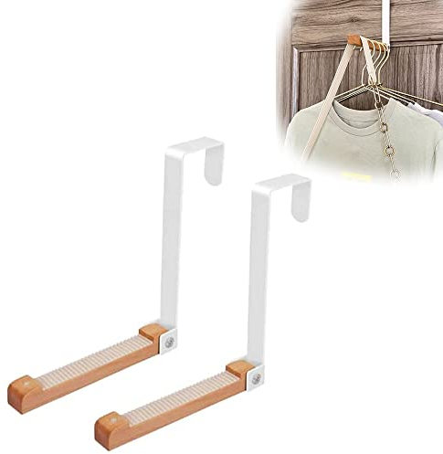 ROSSOM Foldable Wood Over The Door Hooks, 2024 New Over The Door Hook, Over Door Towel Rack, Door Hanger, Foldable Sturdy Metal Wood Combined Door Laundry Hanger with Anti Slip Strip (2pcs) (B)